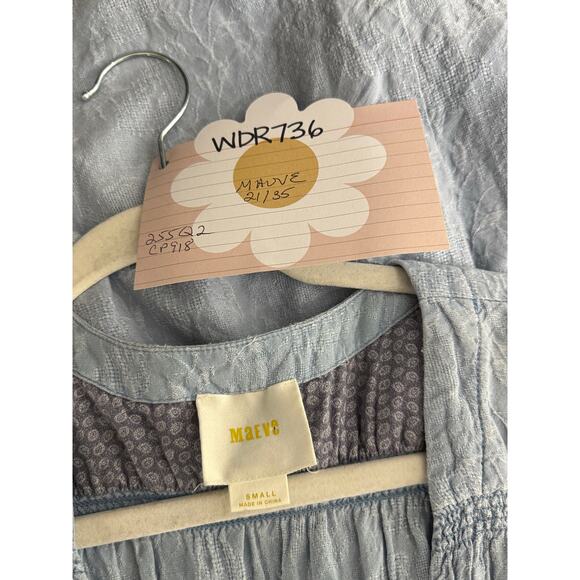 Maeve Dress Women's Small Chambray Textured Floral Smocked Back - Picture 3 of 5